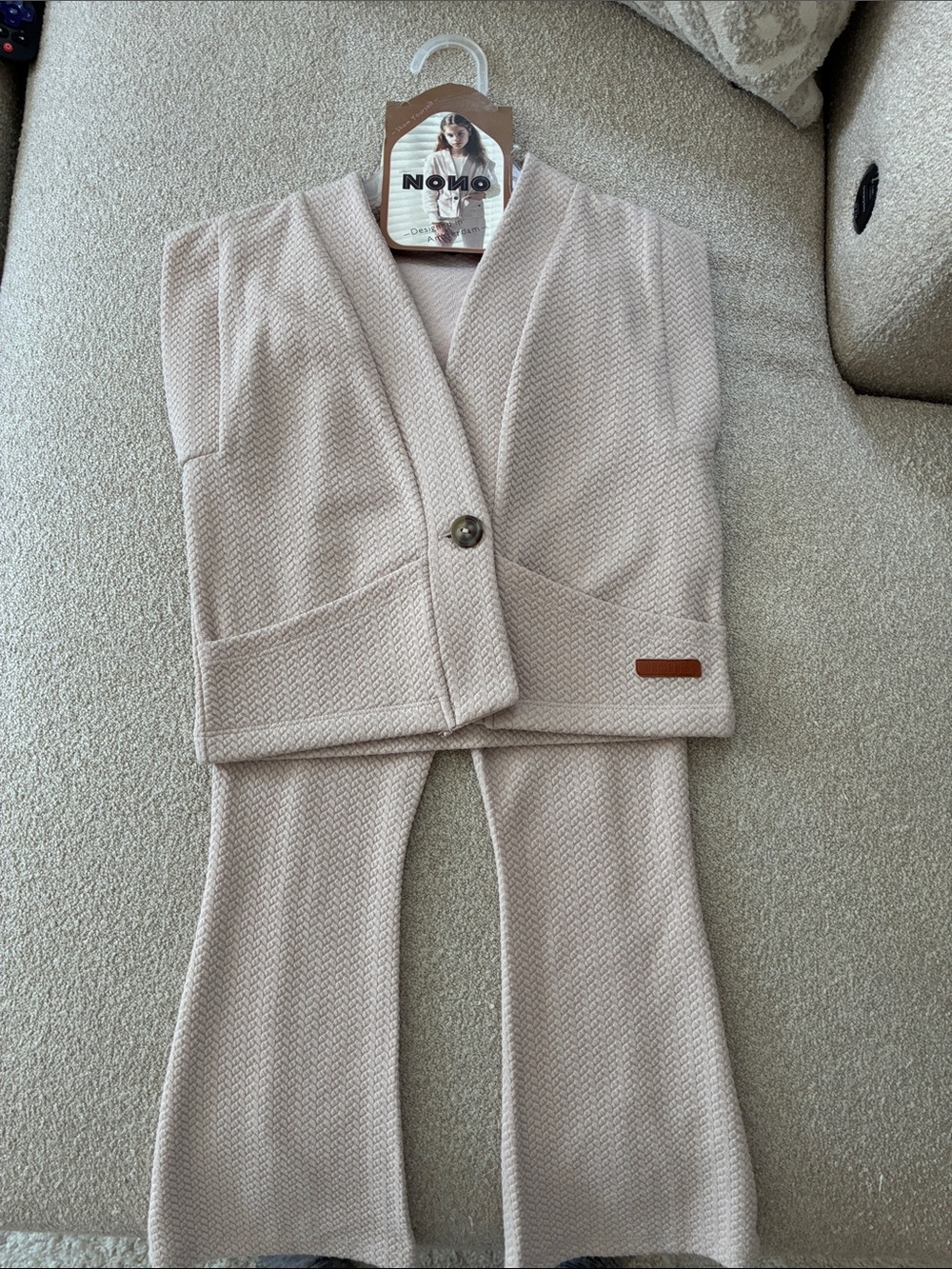 Cream Knit Two-Piece Vest & Flared Pants Set